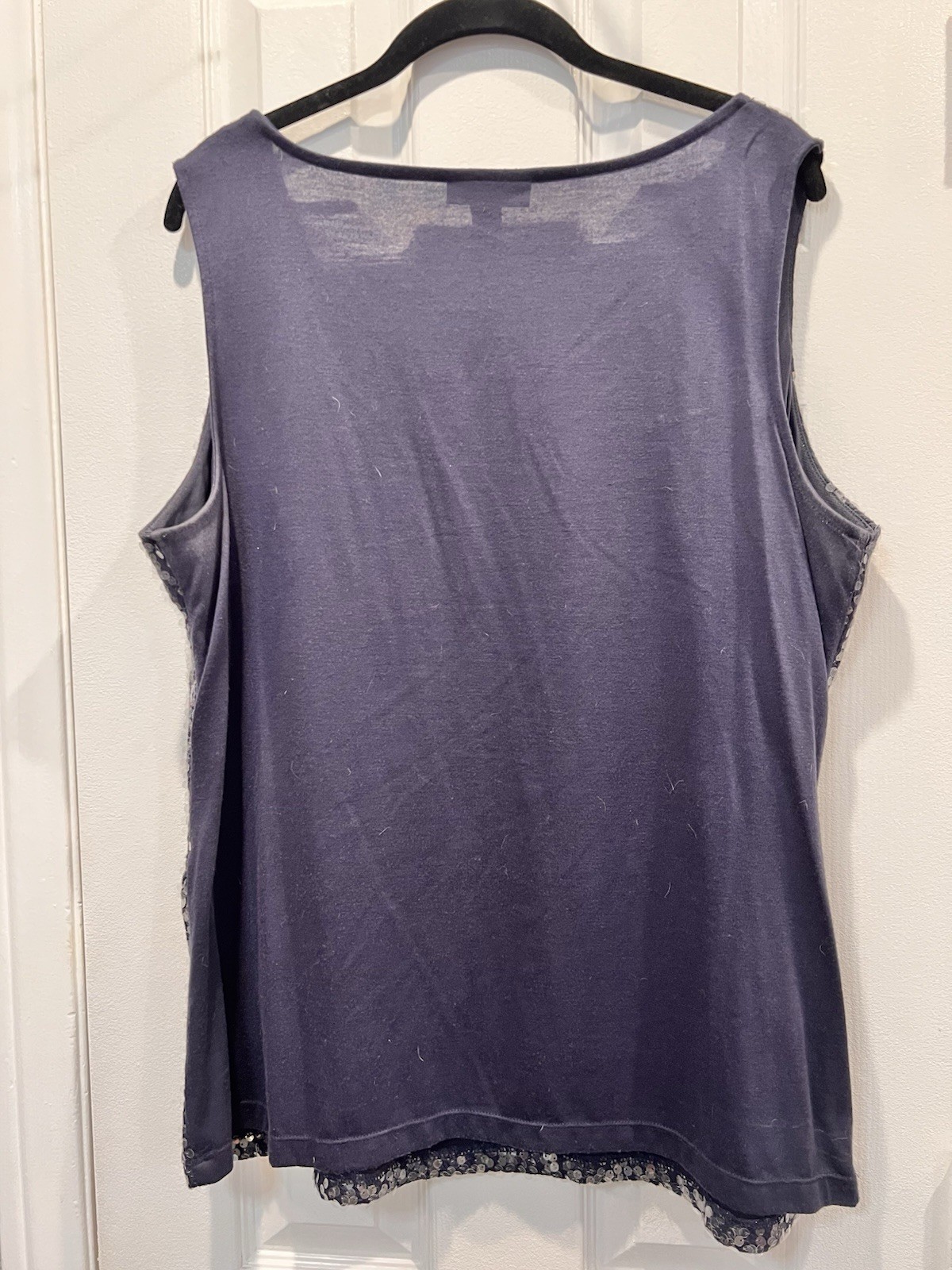 Alfani Navy Solid Sequin Scoop Neck Sleeveless Tank Polyester/Rayon 2X