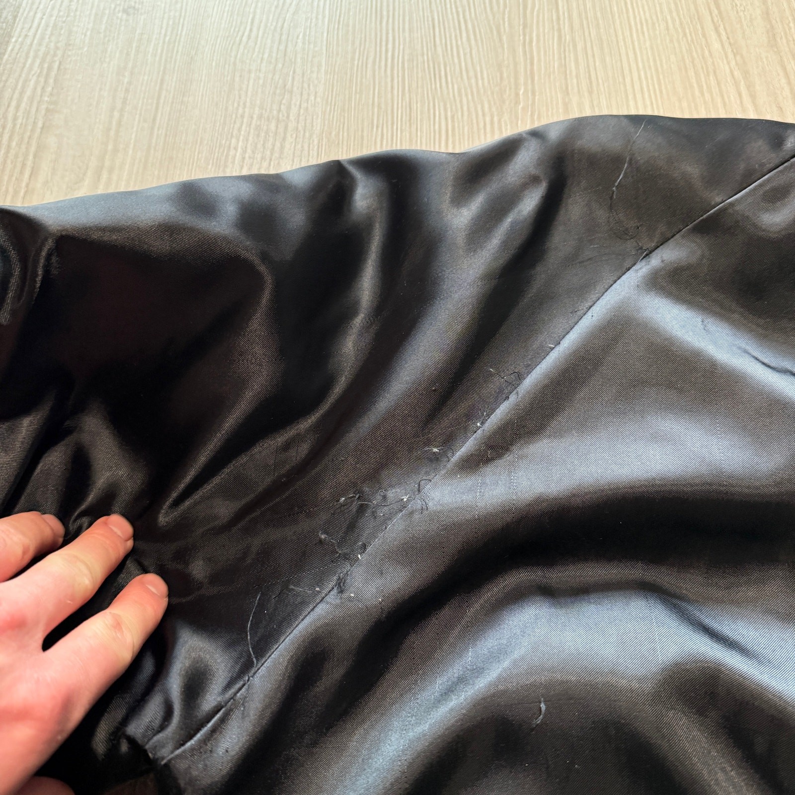 Vintage 90’s Premier Protective Coatings Black Satin Quilted Bomber Jacket Sz L