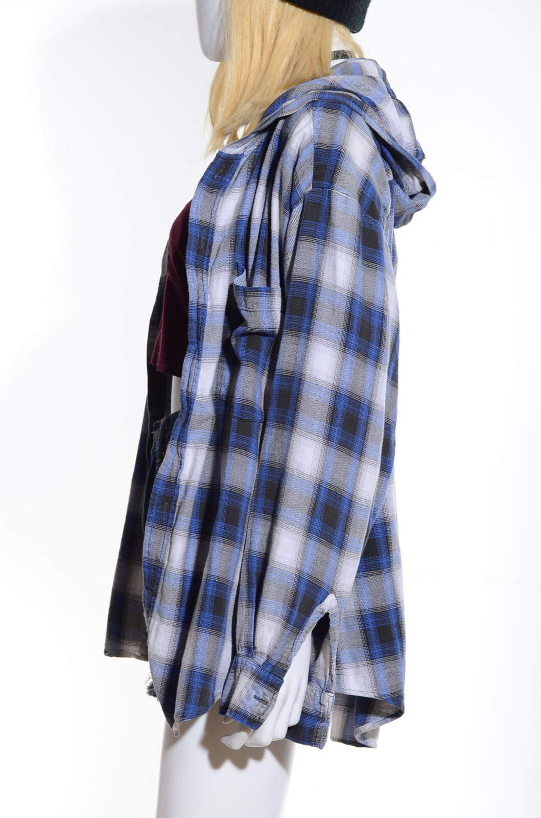 Vtg 90s PLAID Flannel HOODED Grunge Hip Hop Oversized Jacket Boyfriend Shirt Top
