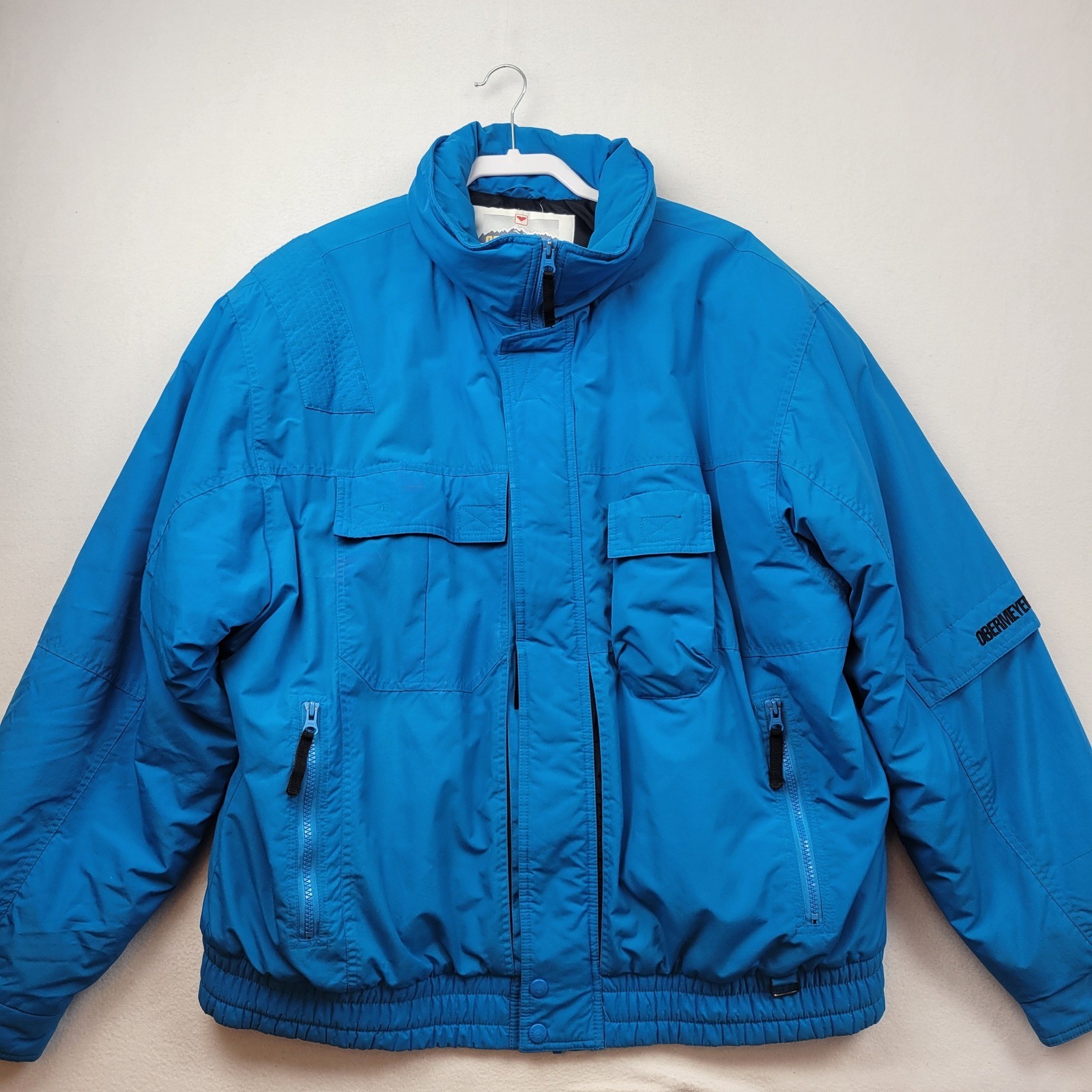Obermeyer Mens Blue Vintage Ski Jacket Multi Pocket Winter Parka Large XL