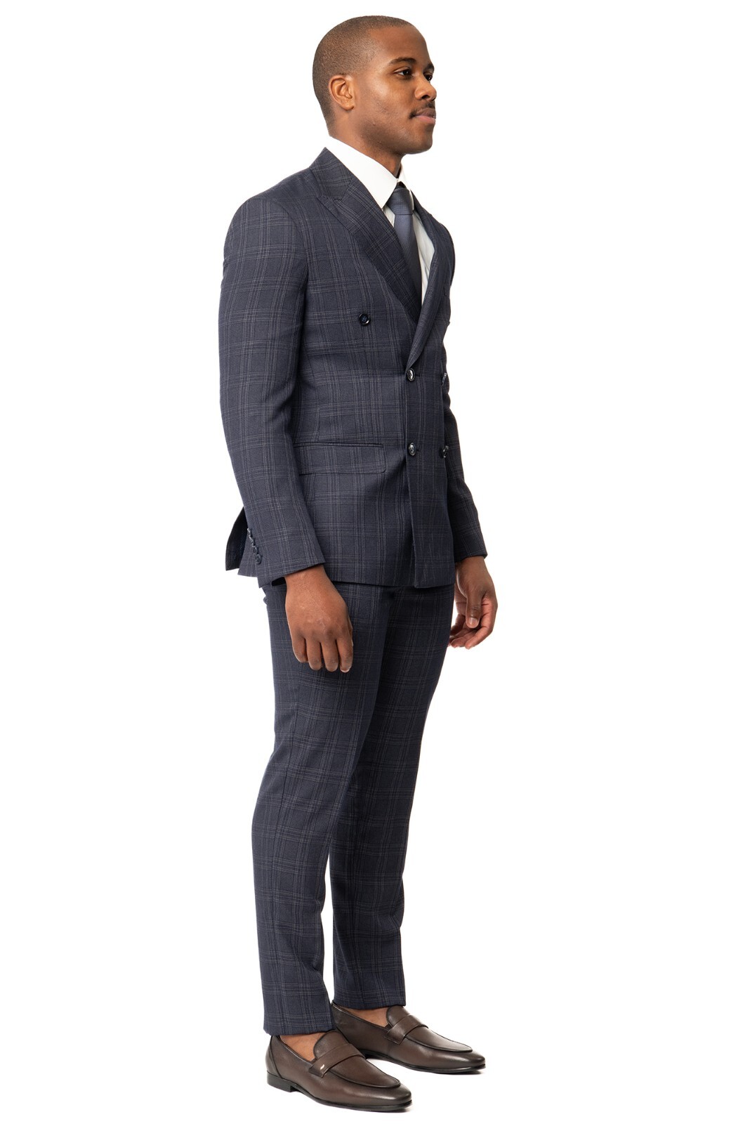 Slim Fit Double Breasted Plaid Eggplant Purple 2 Button Peak Lapel Men Suit AZAR