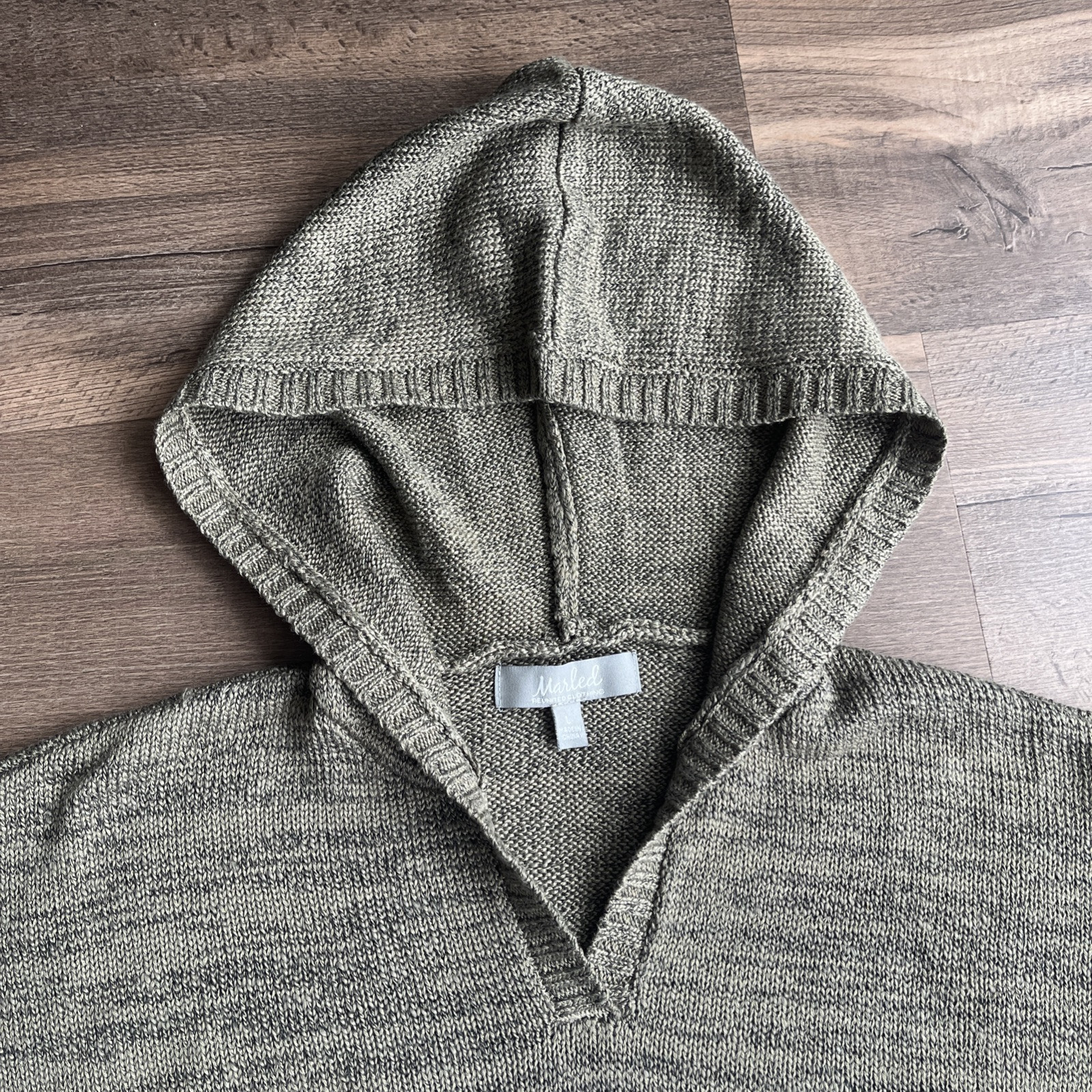 Marled Reunited Knitted Pullover Hoodie Sweater Weather Olive Green Large