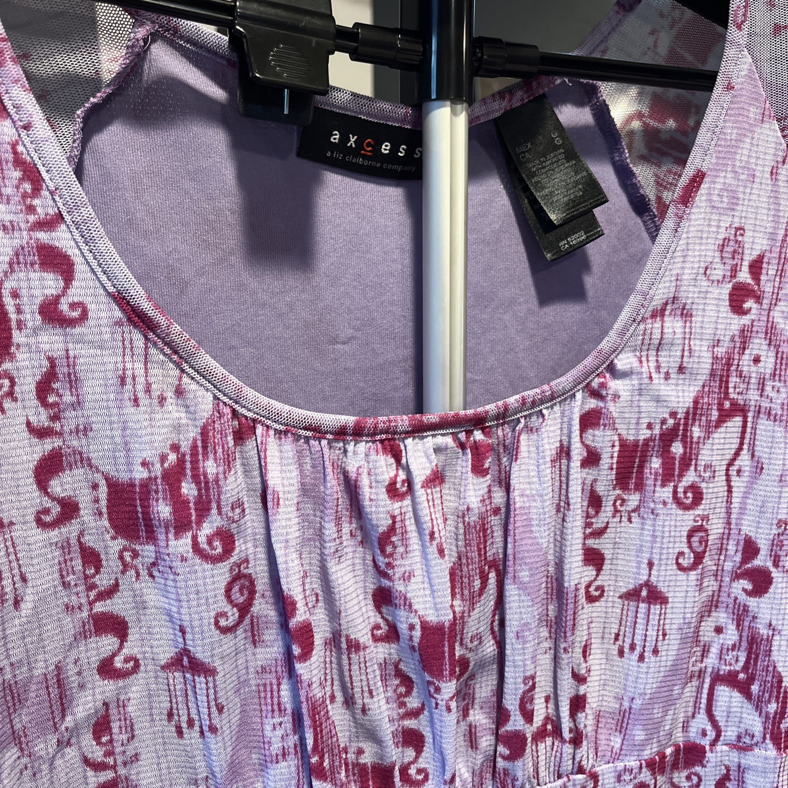 Axcess L Top Stretch Purple Blouse Lined Baby doll Top- Purple w sheer lining