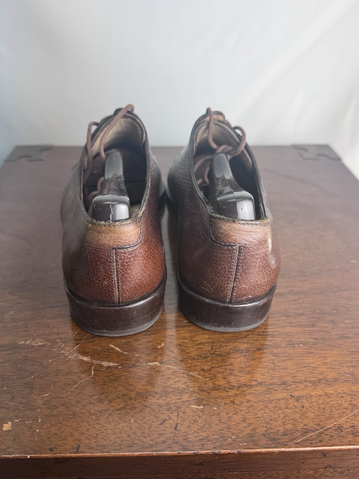 SALVATORE FERRAGAMO MEN’S US 7 D BROWN PEBBLE LEATHER CALF SPLIT TOE LACE UP BOX