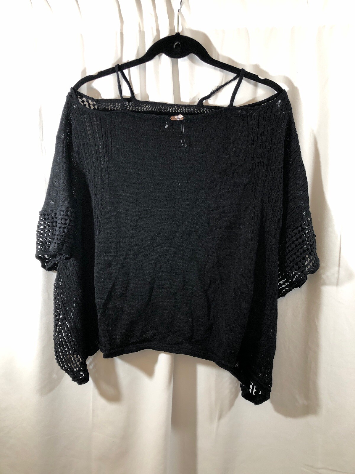 EUC $108 Free People Echo Stitch Cold Shoulder Sweater Black [ Small ] #1902