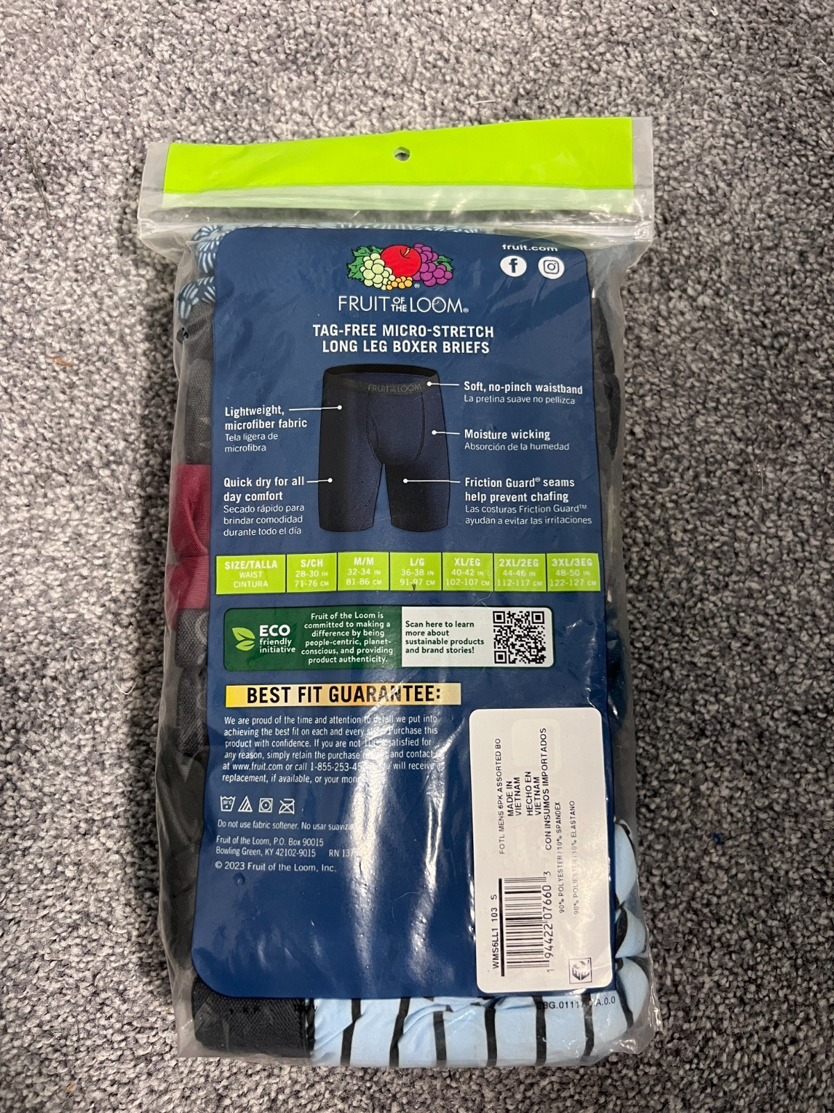 NEW ~ Men’s ~ Fruit of Loom ~ Long Leg ~ Boxer Briefs ~ 6-Pack ~ Size S (28-30)