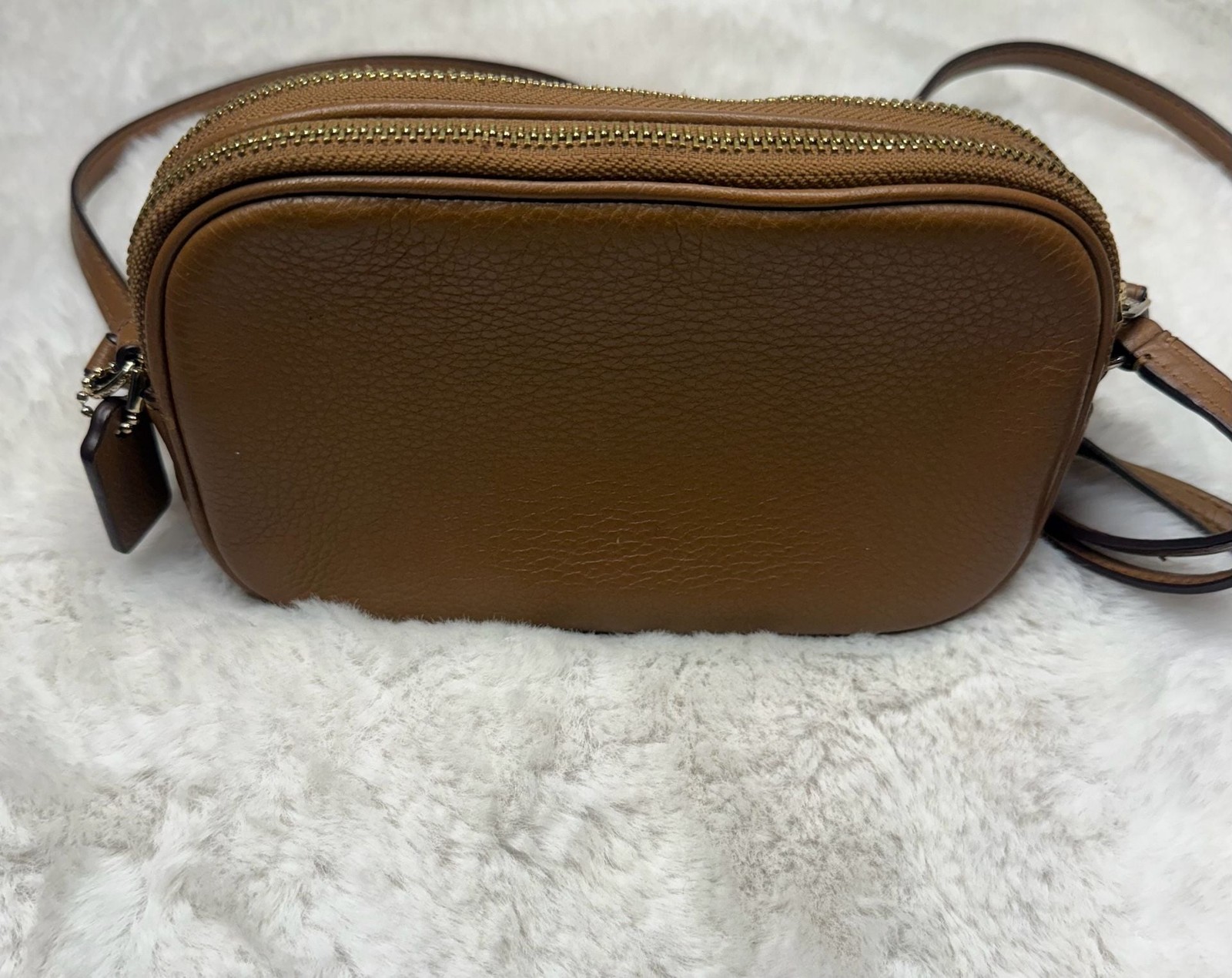 Coach Double Zip Camera Crossbody Bag in Brown Pebbled Leather
