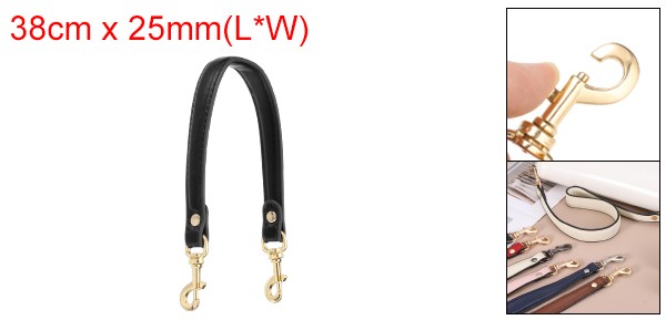 15 Inch Leather Purse Strap 1 Inch Short Handle Bag Strap Black/Light Gold