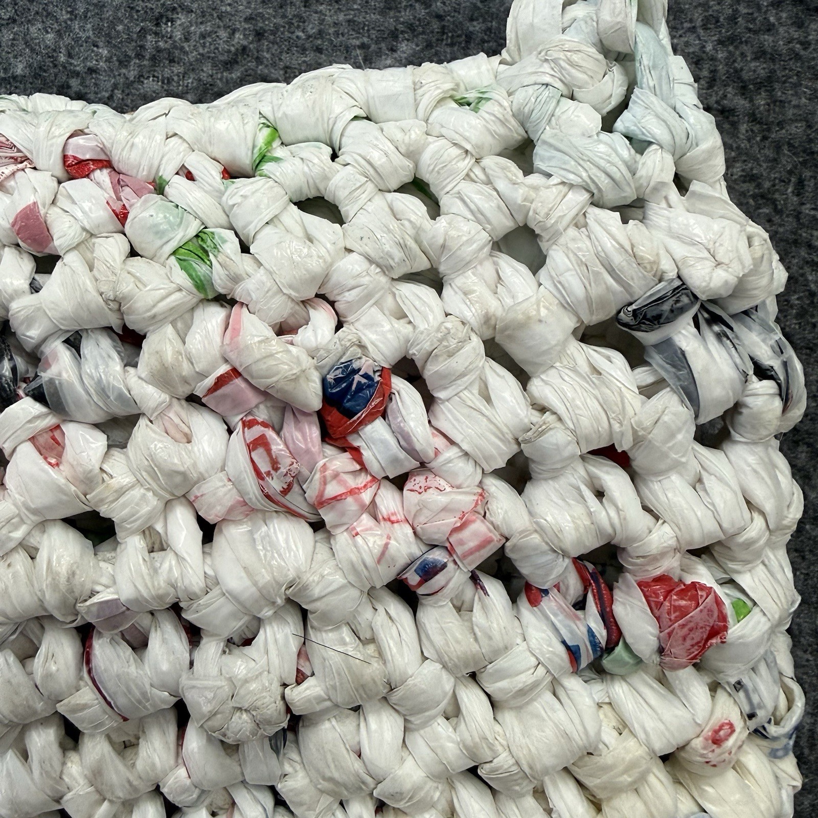 Handmade Recycled Woven Plastic Grocery Bag Tote Eco Friendly Upcycled Purse