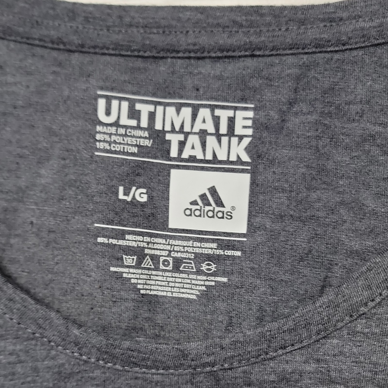 adidas Ultimate Tank Men’s L Gray Scoop Neck Lightweight Poly/Cotton Gym
