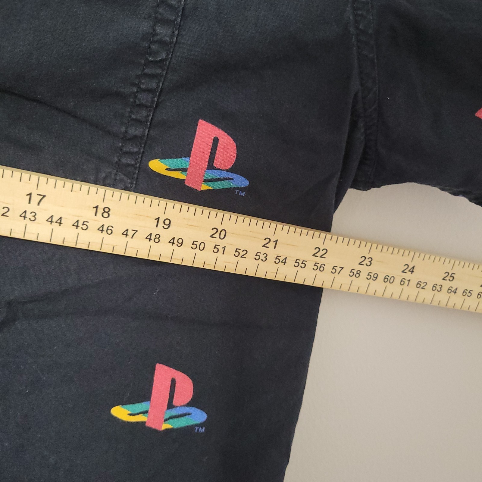 Sony Playstation Logo All Over Print Button Up Shirt Men XL Black Short Sleeve