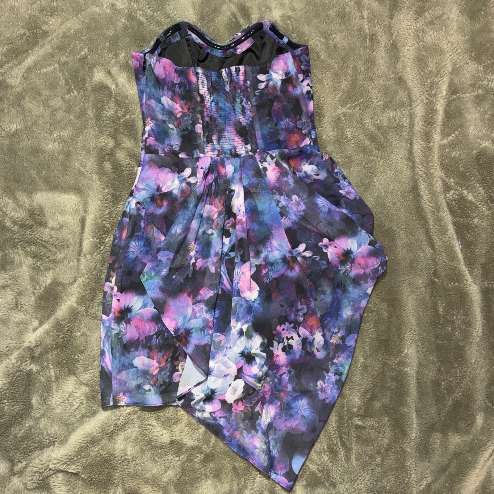 Guess Bombay Floral Strapless Dress Purple Violet Multi Size 4 NWT