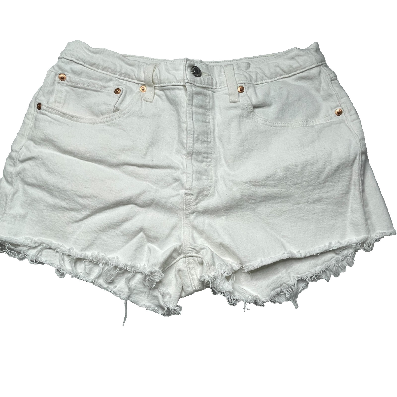 Levi’s Women’s W31 White Denim Cutoff Shorts Raw Hem Stretch Festival