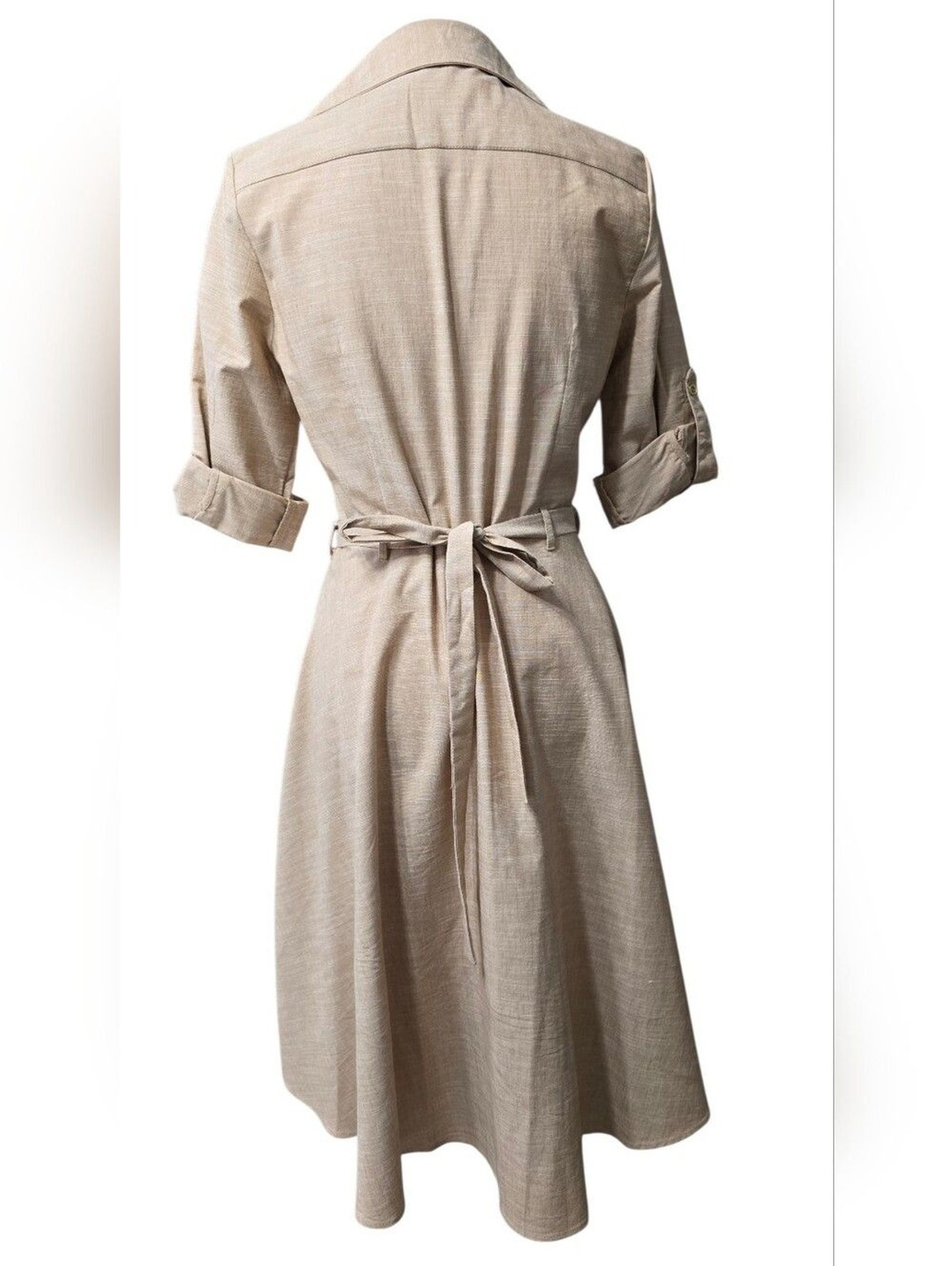 Beige/Tan Button-Front Shirt Dress with Belt