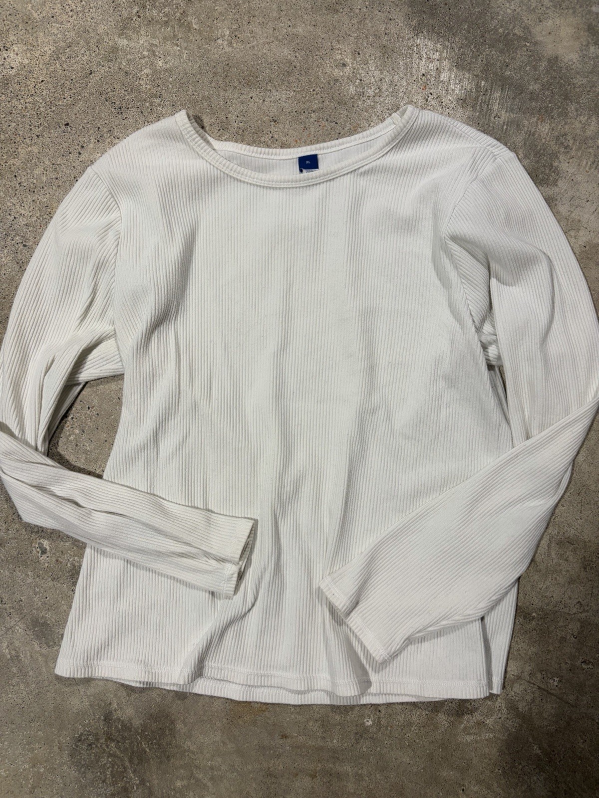 Old Navy White Ribbed Knit Stretch Long Sleeve Round Neck Pullover T-Shirt XL