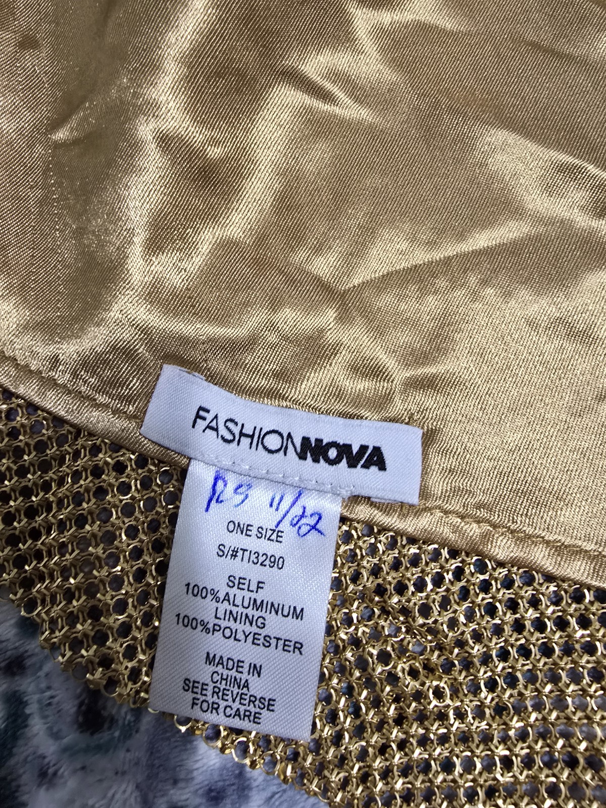Fashion Nova Gold Metallic Mesh Halter Tie Back Backless One Size Tank