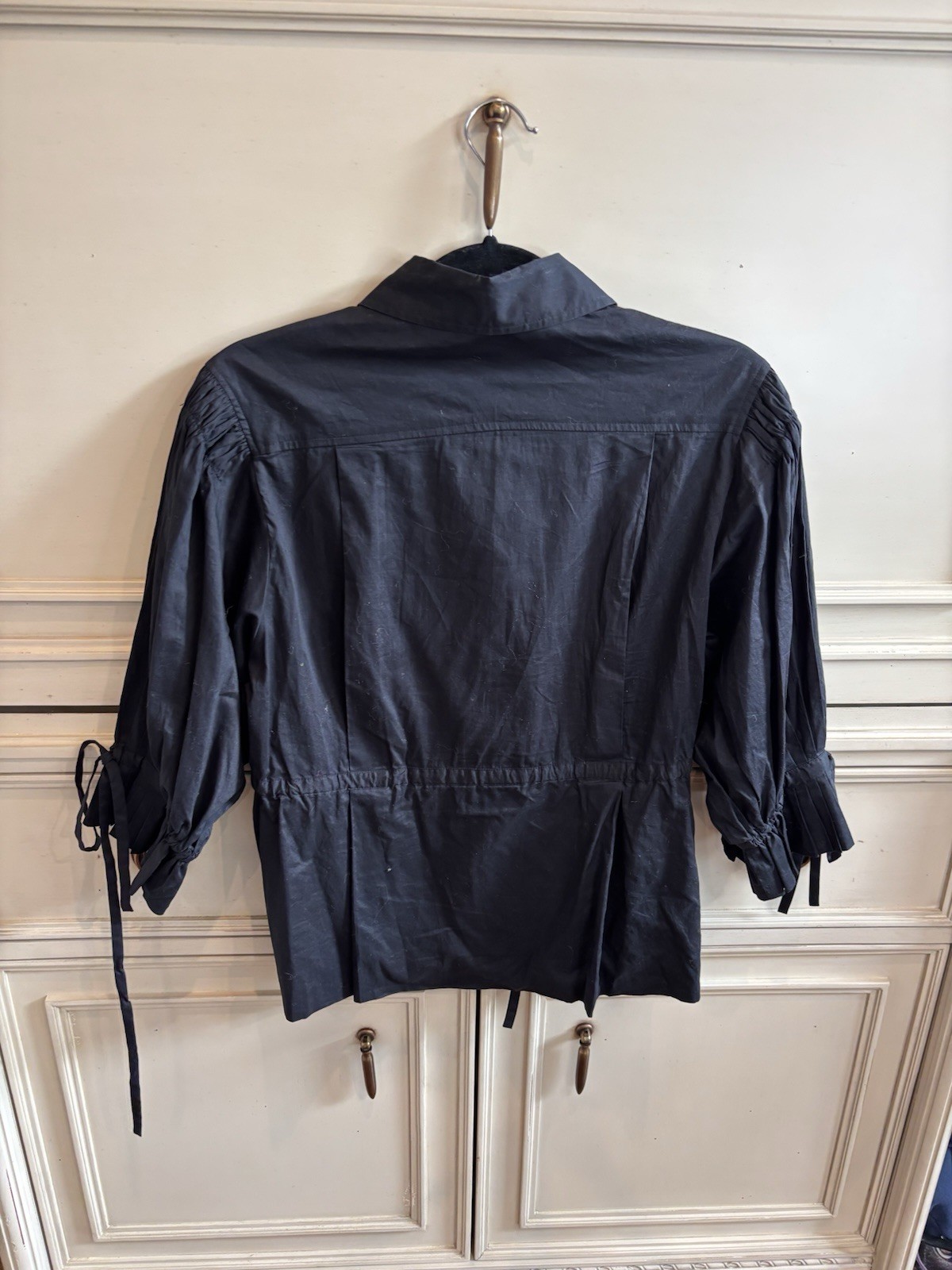 Robert Rodriguez Black Poplin Collared Blouse Size 6 100% Cotton Pleated