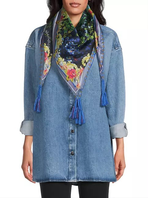 Johnny Was Magic Garden Long Hoodie Coat Cotton Floral Zip Jacket Navy Blue NEW