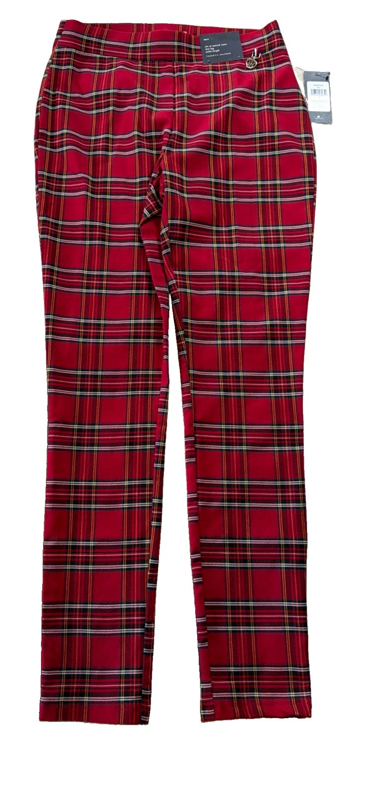 Tommy Hilfiger Tribeca Skinny Red Plaid Pants THFlex Stretch Size Small New!