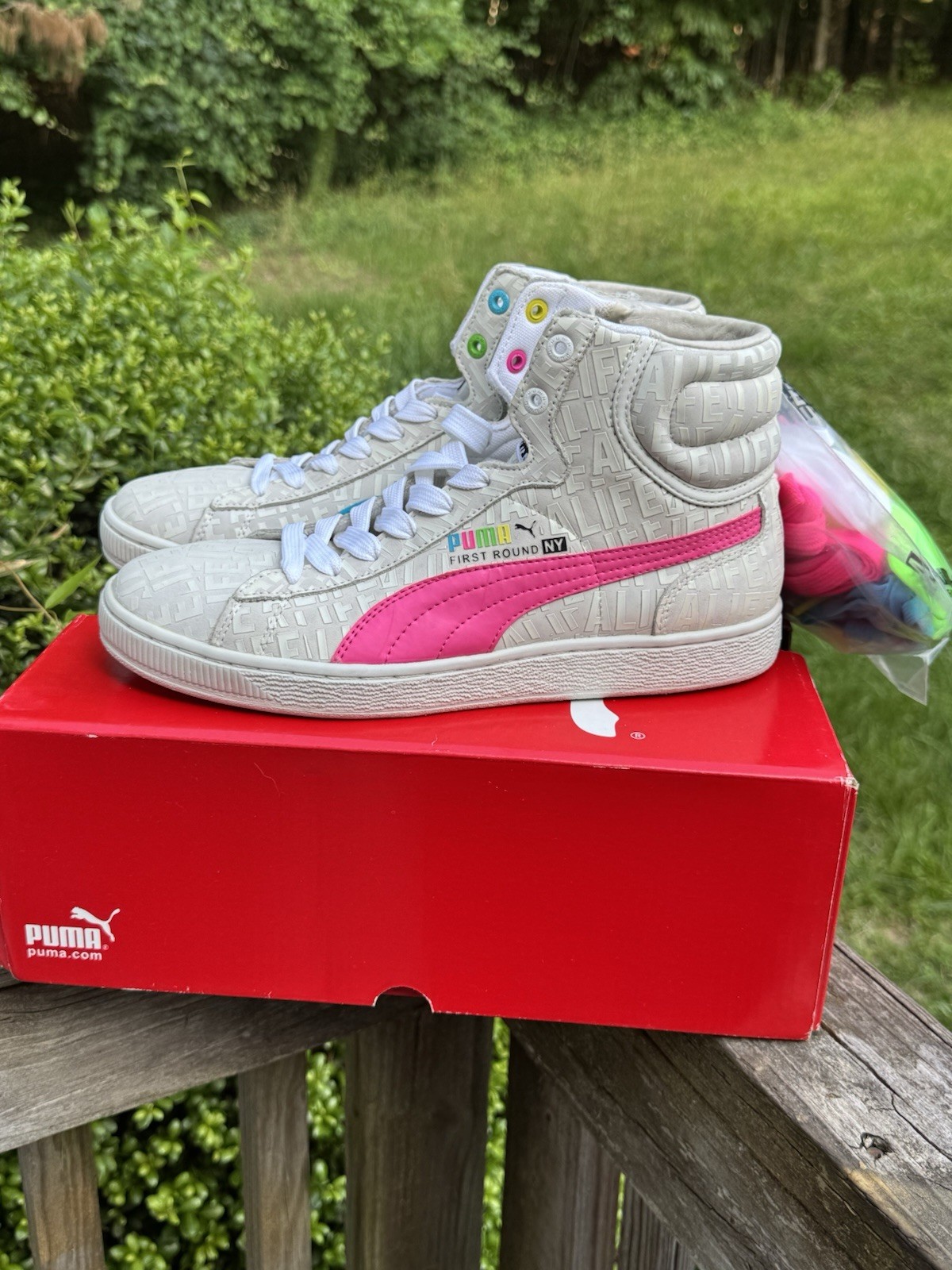PUMA First Round NY Men’s High Top Athletic Sneakers White Multi Color Lace Up