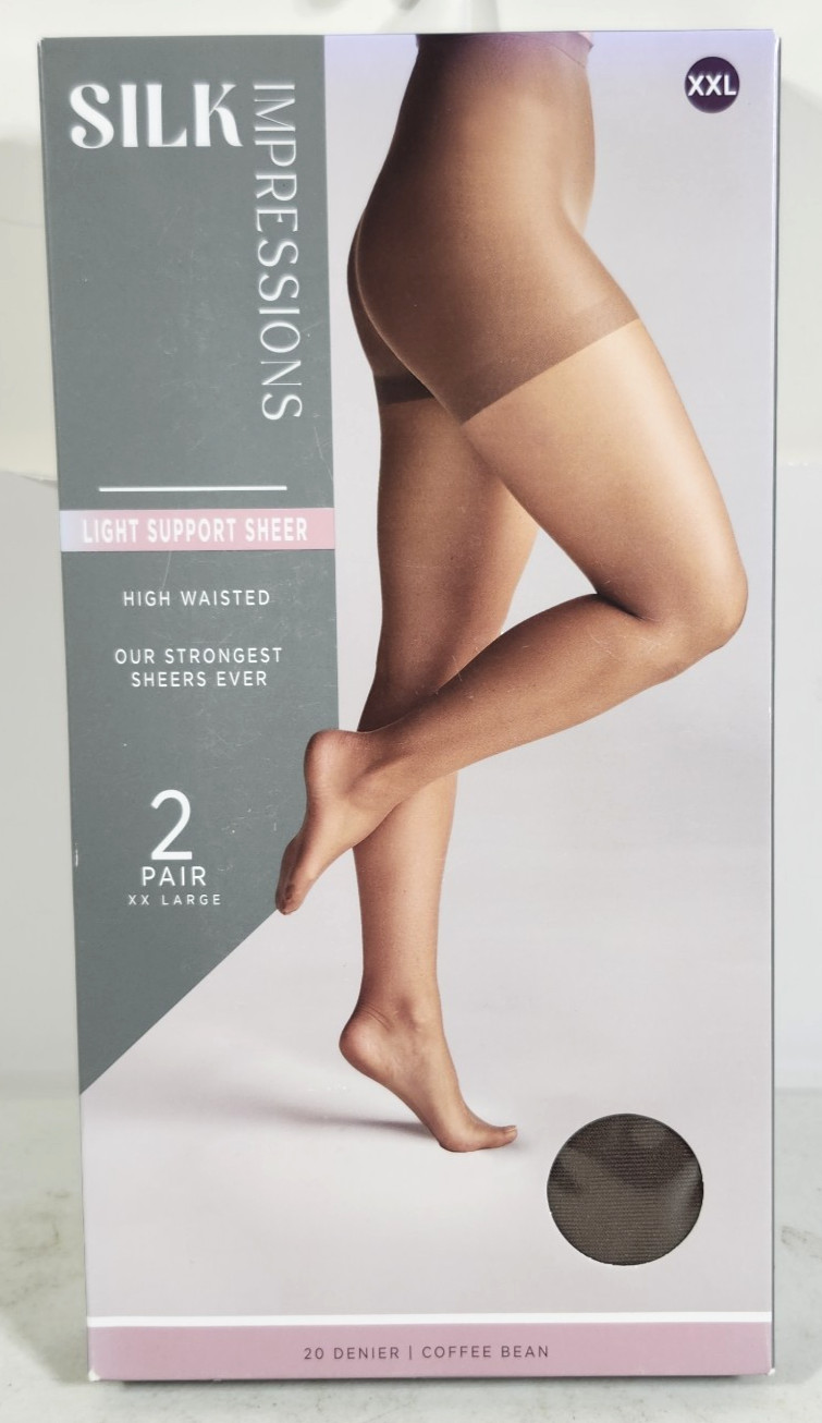 Silk Impressions Pantyhose 2 Pack XXL Coffee Bean 20 Denier Light Support Sheer