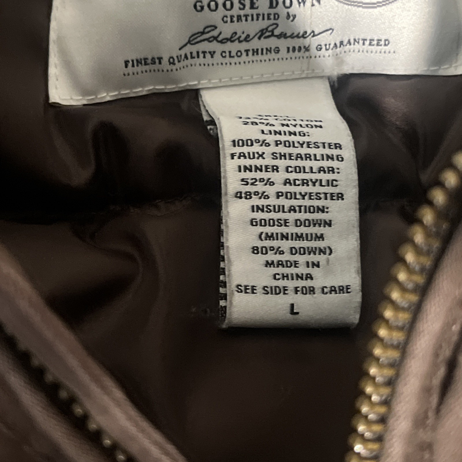 Eddie Bauer Premium Goose Down Hooded Winter Parka Jacket Brown Size Large