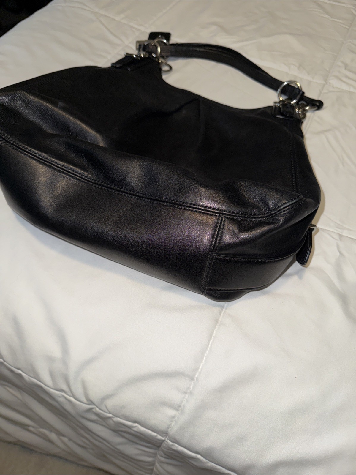 Coach Black Shoulder Bag Buckle Accent, Madison Maggie Hobo Purple Lining 15742