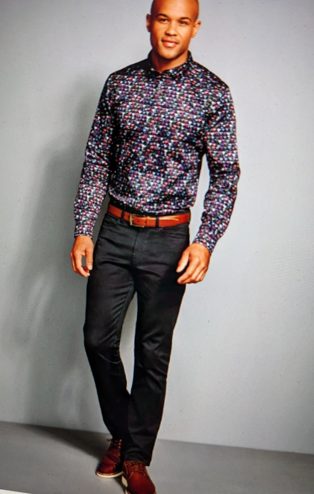 Johnston & Murphy Navy Multi Martini Print Long Sleeve Button Up Shirt,Size M