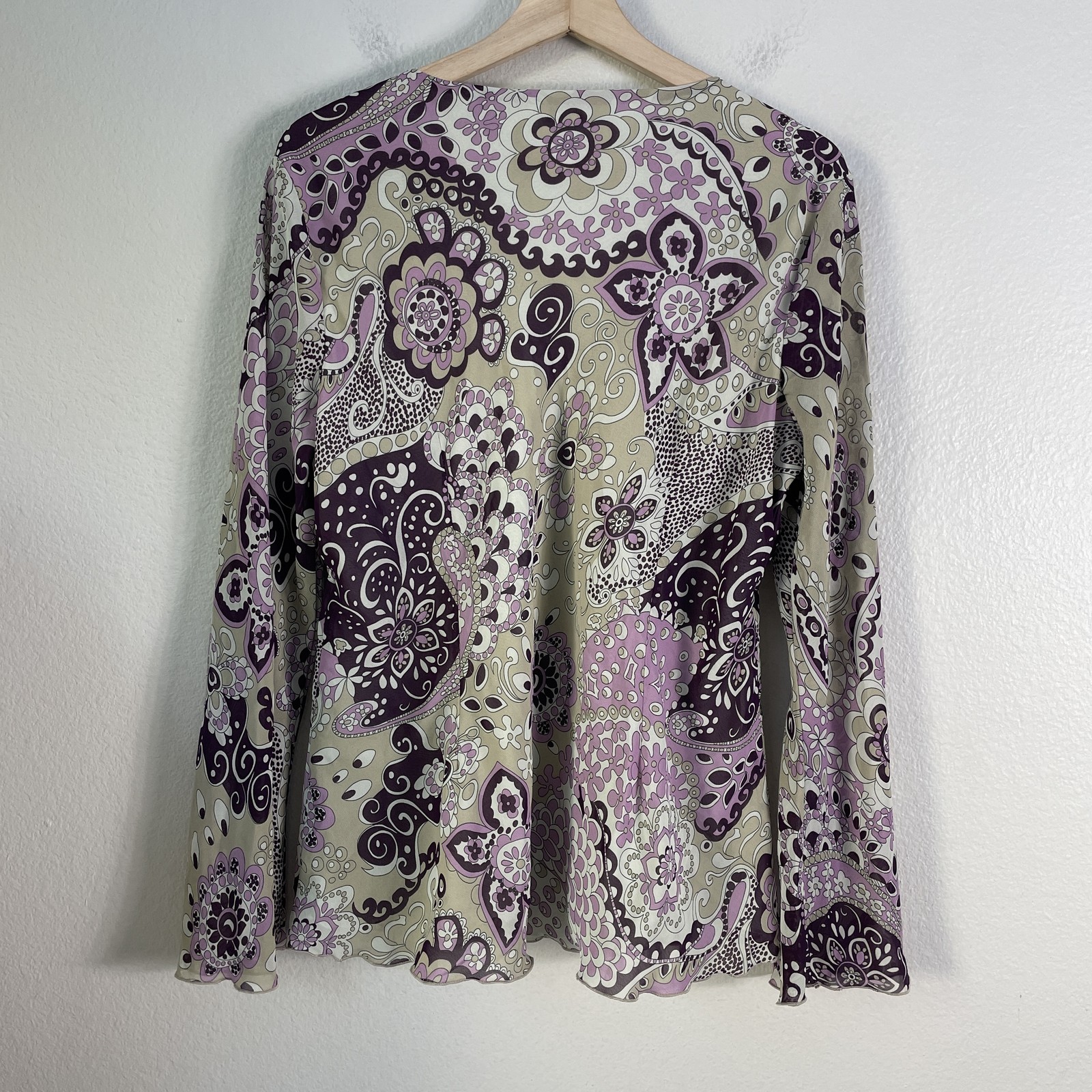 Y2K Apt 9 Blouse Womens XL Purple Beige Floral Paisley Babydoll Long Sleeve Top