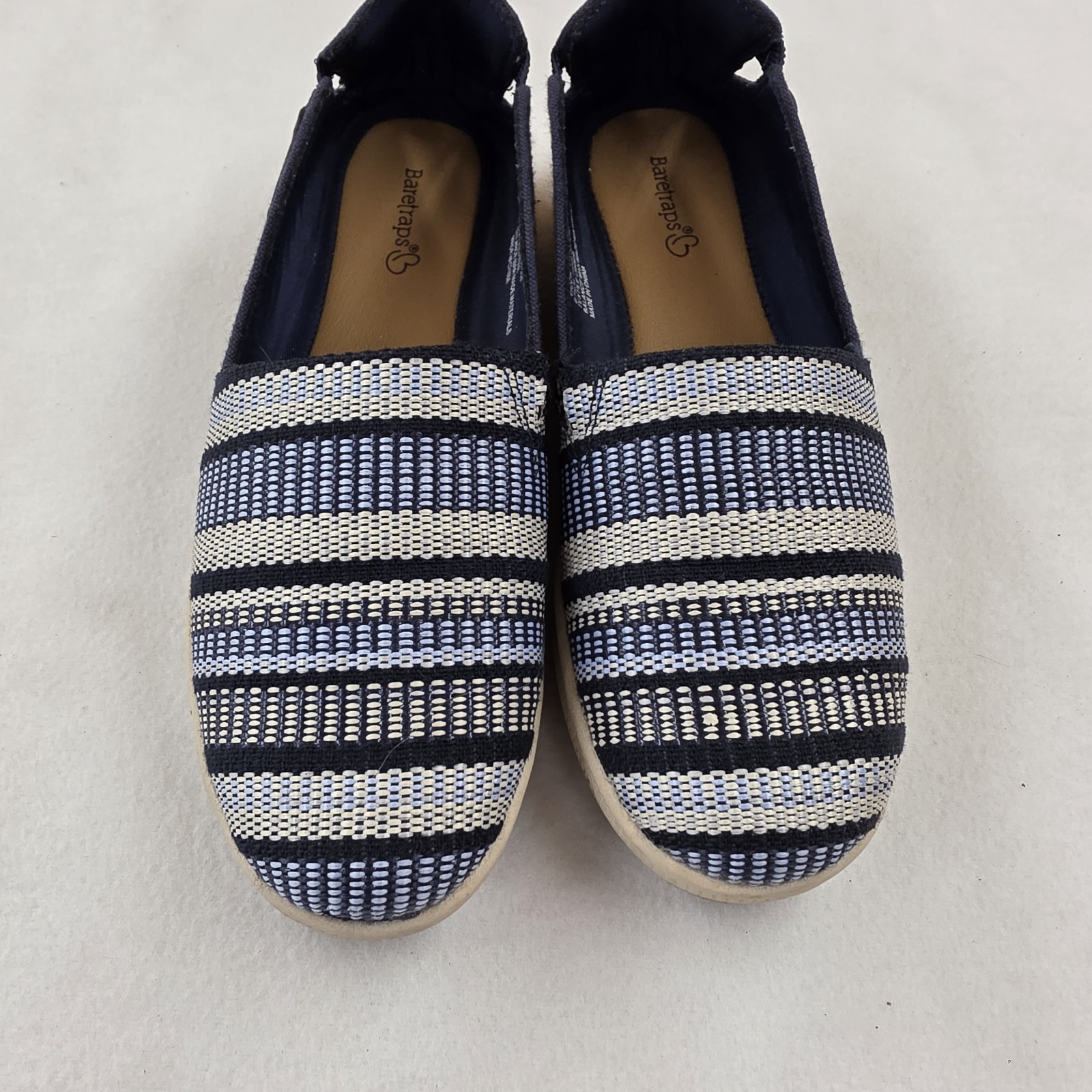 Baretraps Women’s Slip-On Flat Blue/White Striped Textile Closed Toe 7.5M