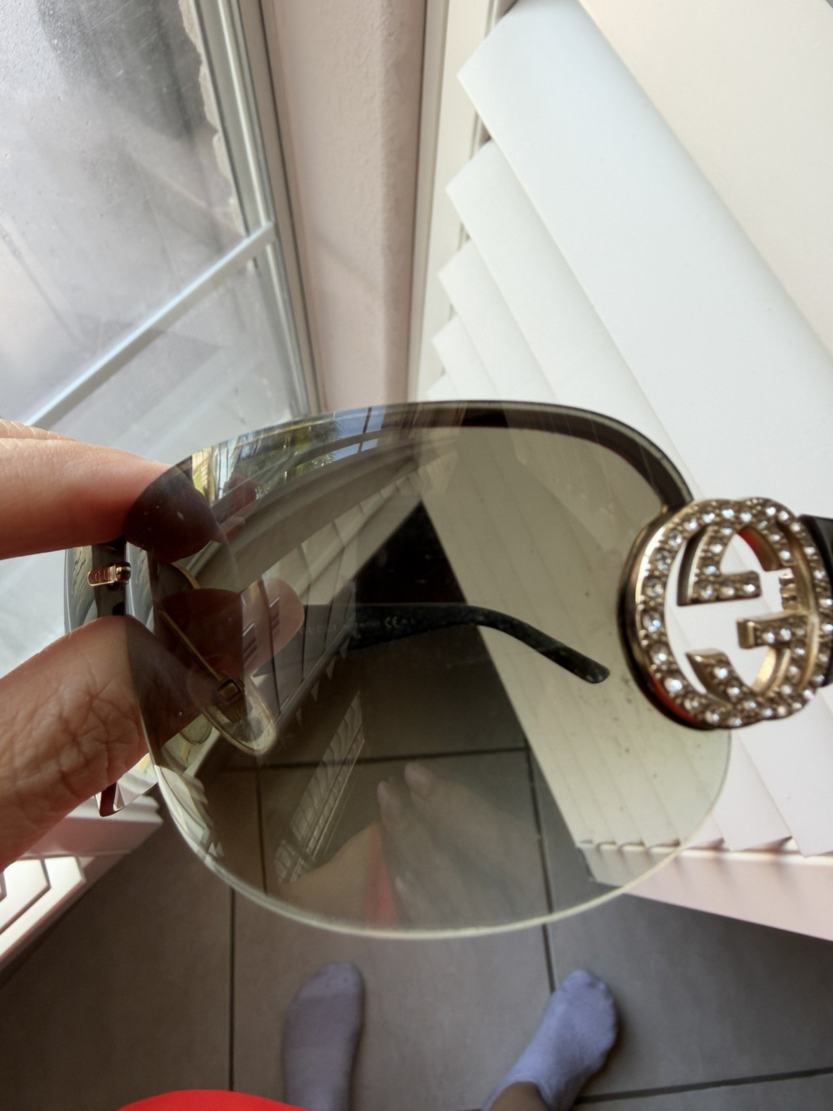 Authentic Gucci GG 4224/S Rimless Oversized Shield Sunglasses Gray Lens