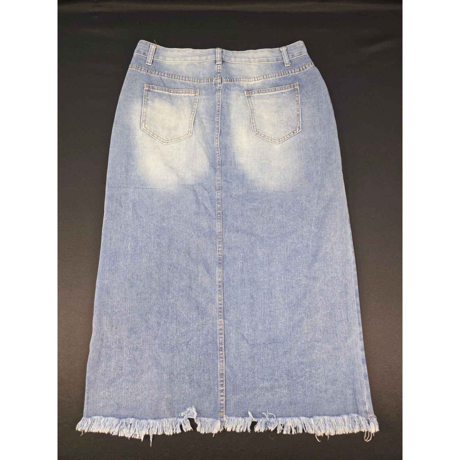 Womens XXL Denim Jean Skirt 34×36 Distressed Raw Hem Medium Wash Midi Skirt