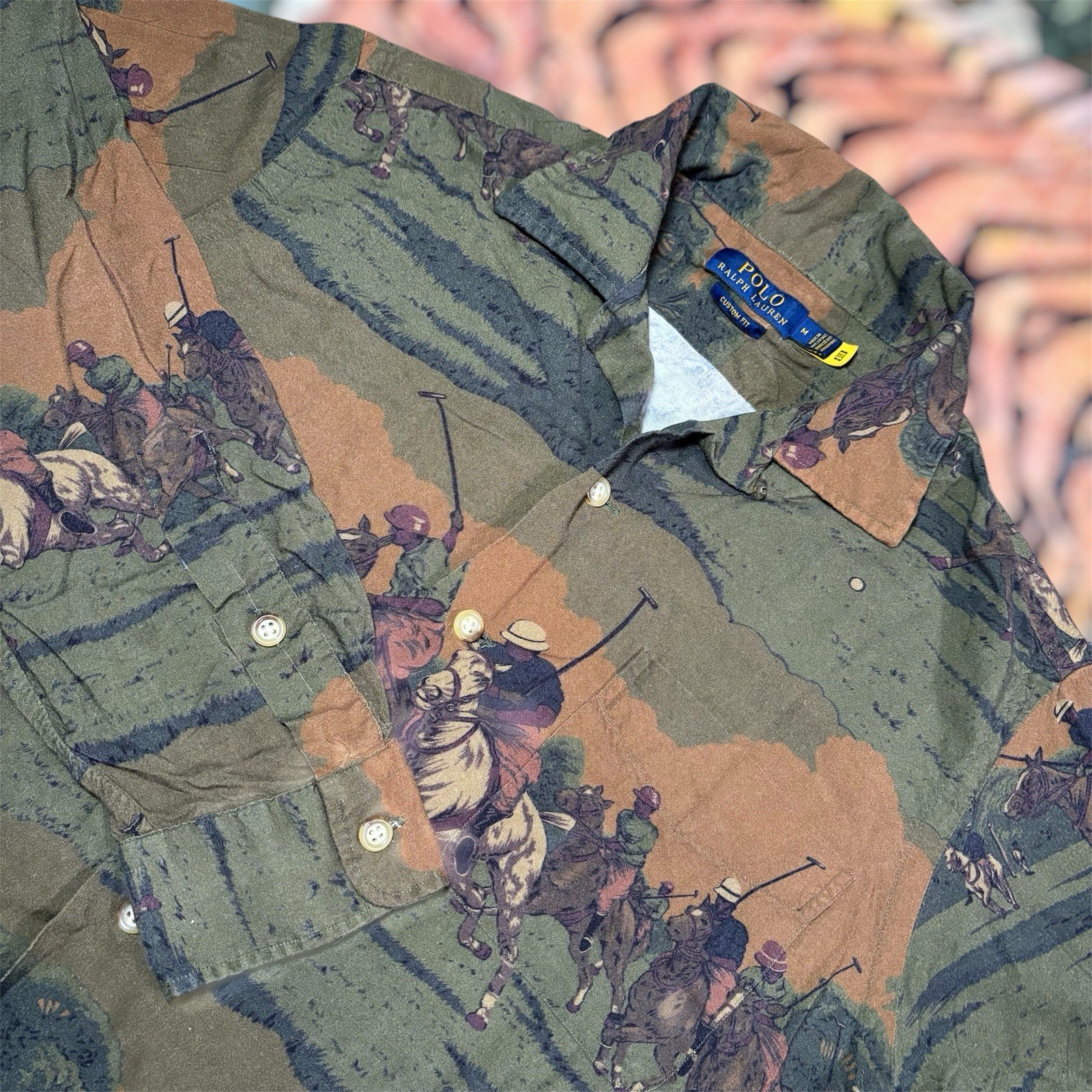 Polo Ralph Lauren Equestrian Riding Graphic Print Viscose Camp Shirt Button Up M