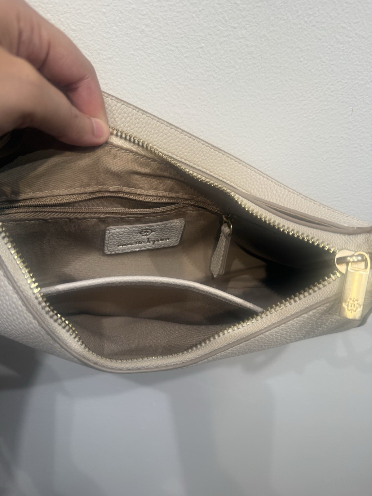 Nanette Lepore Cream Faux Leather Jaala Crescent Shoulder Bag