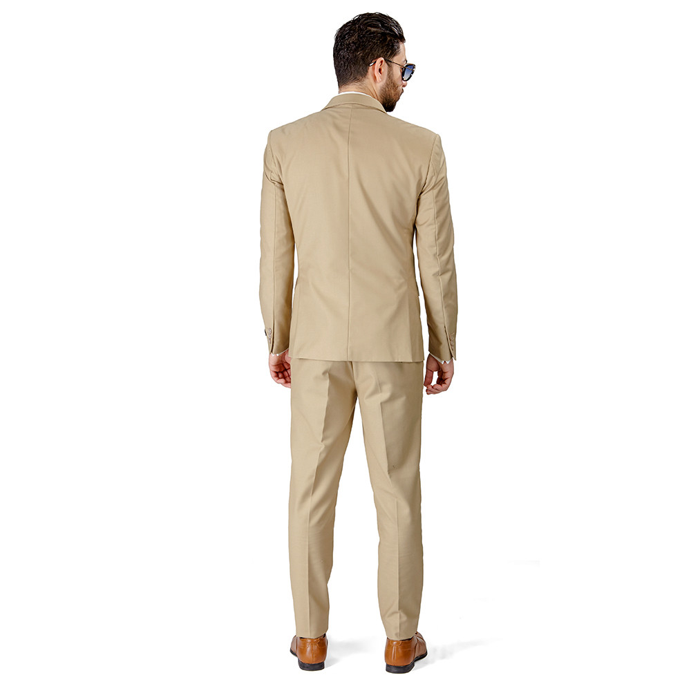 Tan Beige Slim Fit Men Suit 2 Button Notch Lapel Azar Man Vest Optional 4030-10