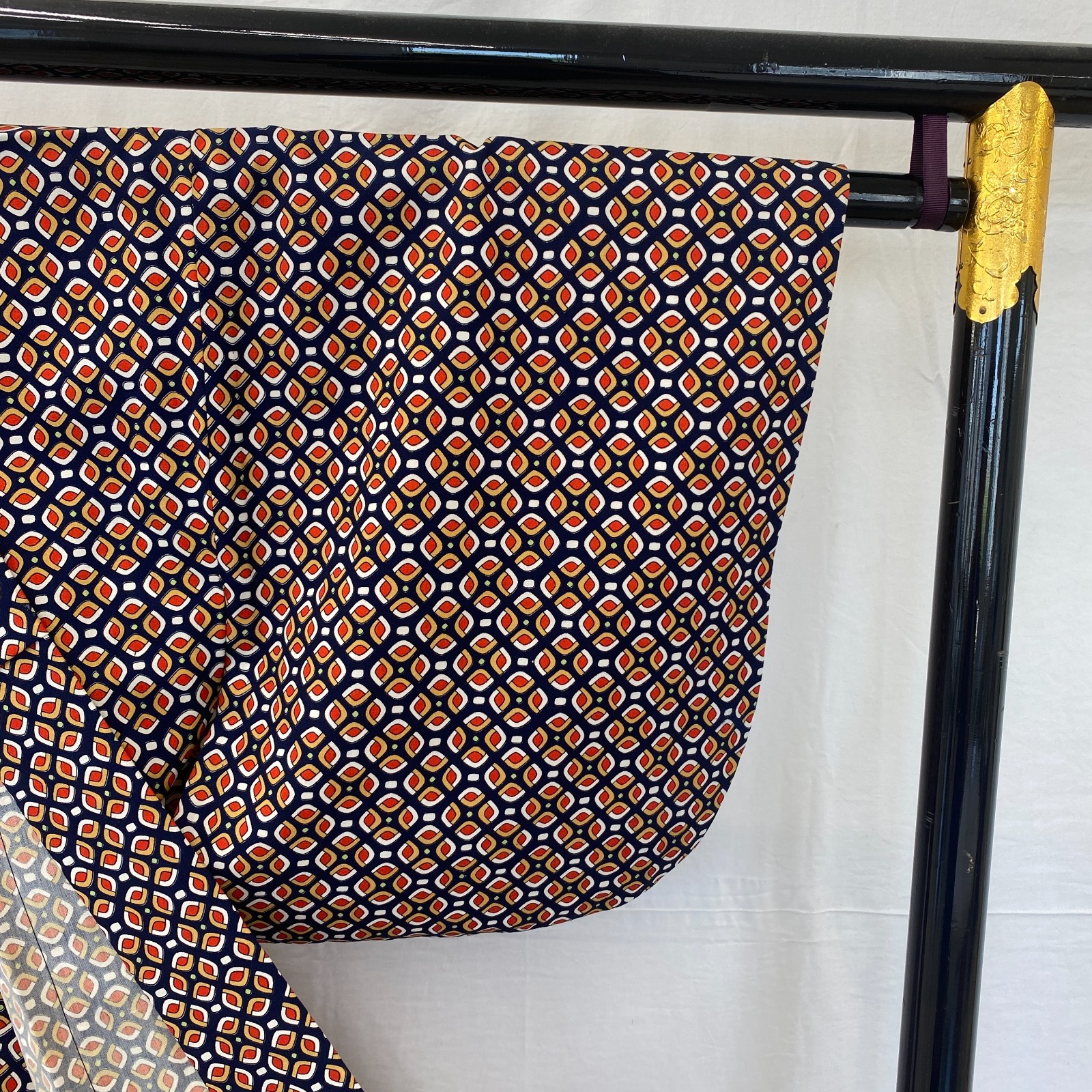 Japanese Vintage Kimono Polyester Navy No Lining Komon Traditional Length 63 in