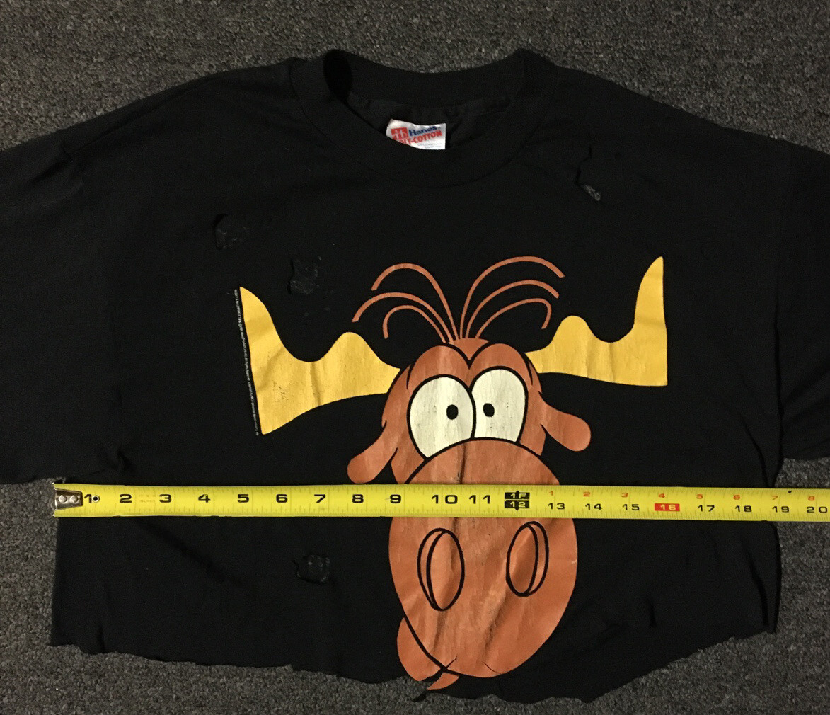 Vtg 90s Rocky & Bullwinkle Taco Bell Distress Promo Crop Shirt M Cartoon Grunge