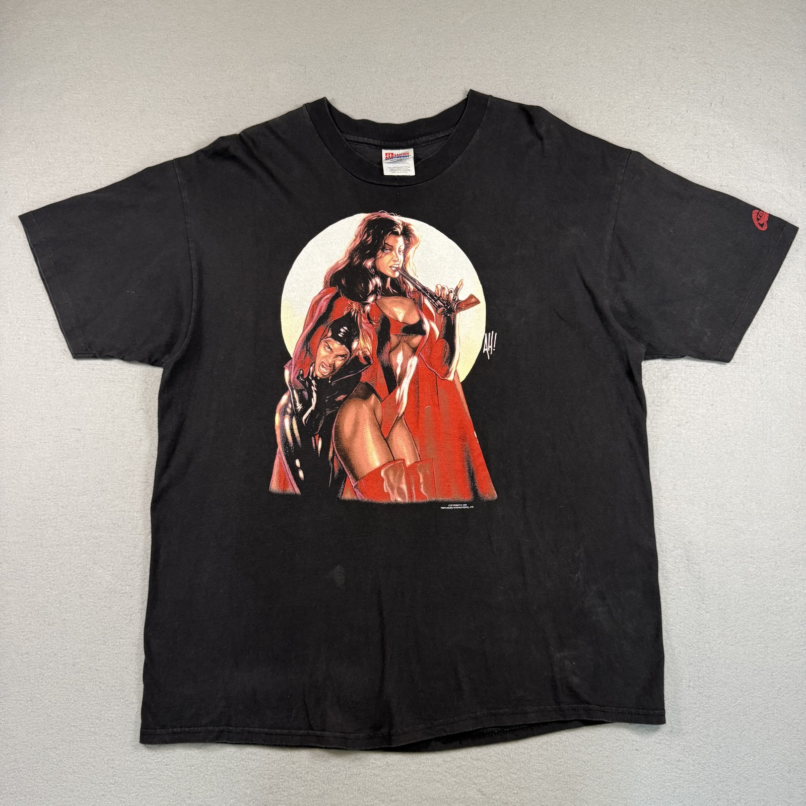 Penthouse International T-Shirt Men’s XL Black 90’s Bondage Pistol Graphitti