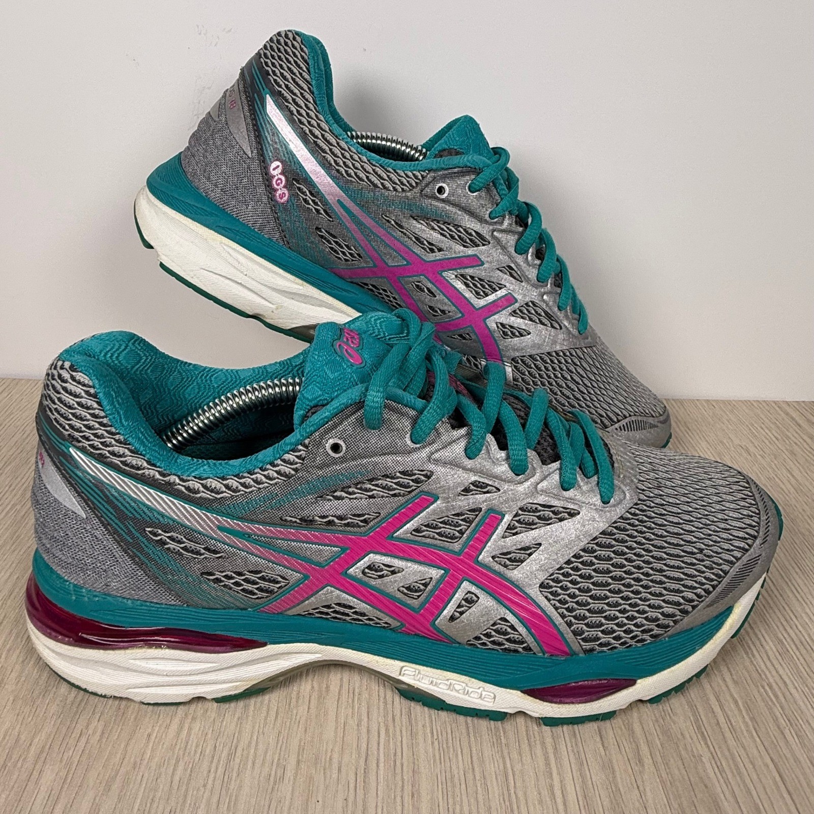 Asics Gel-Cumulus 18 Womens Running Shoes Silver Teal Pink T6C8N Size 7.5
