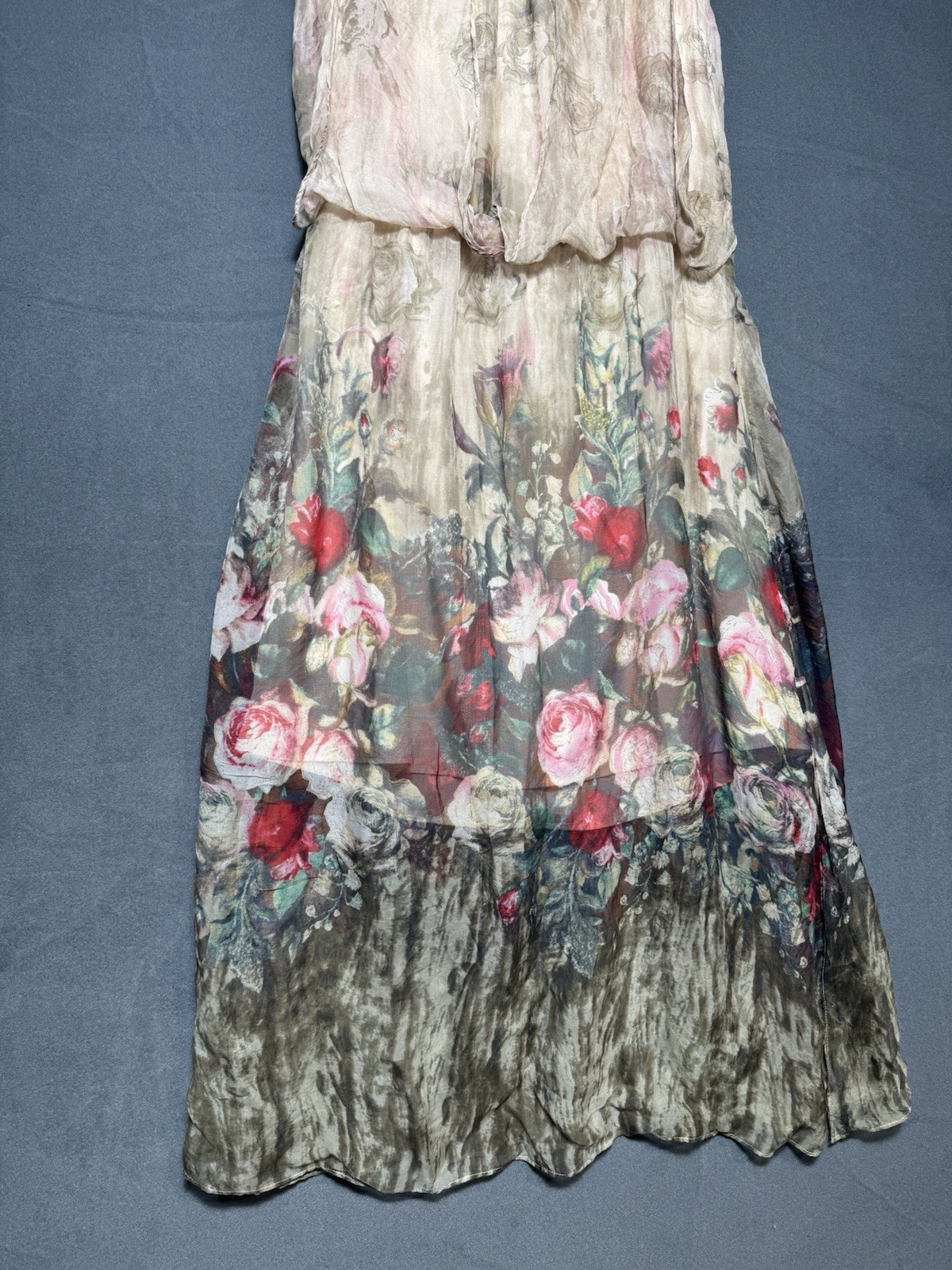 Queen Mulock Silk Chiffon Floral Blouson Dress Sz XL Fairy Ethereal Whimsical