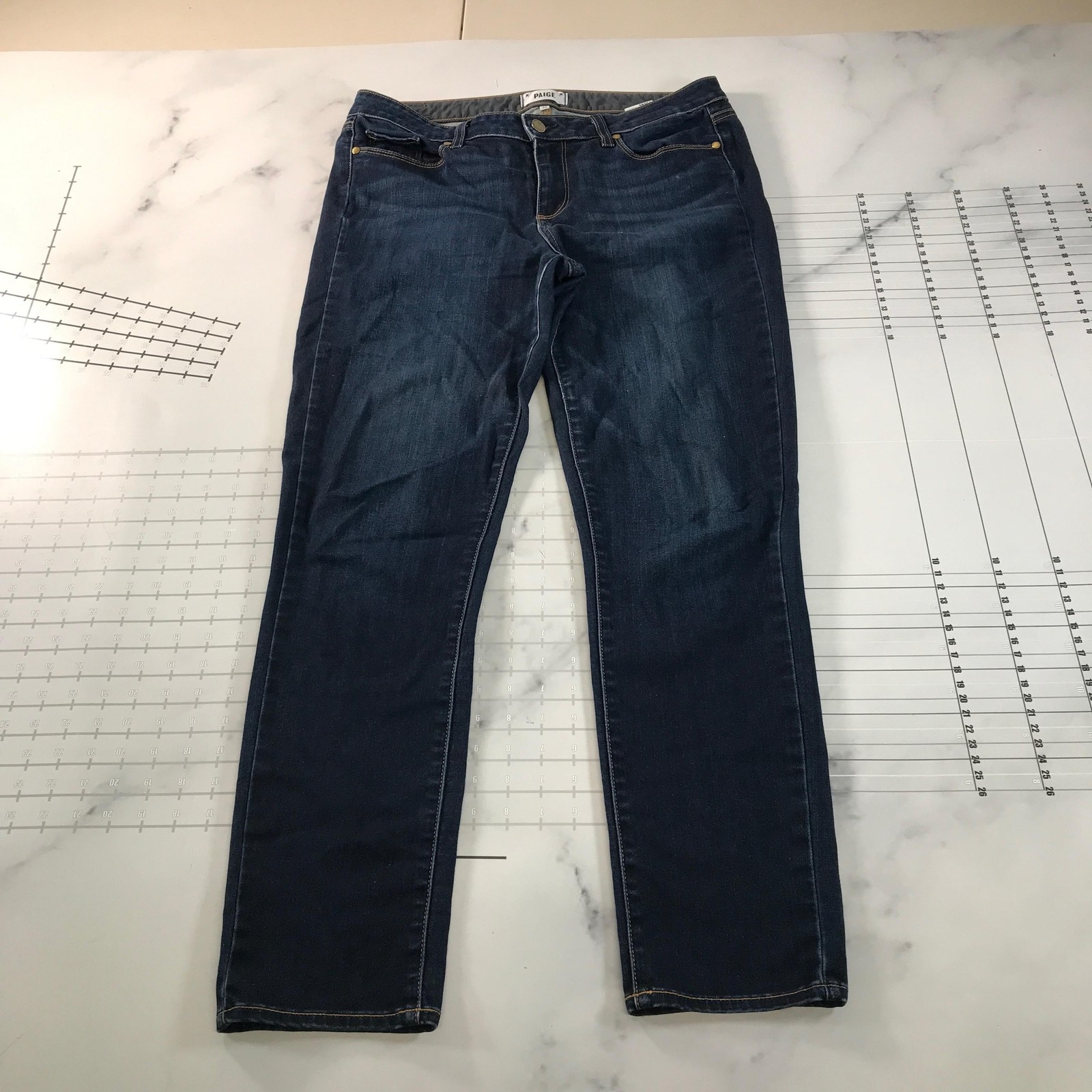 Paige Skyline Skinny Jeans Womens 32 33×29.5 Blue Dark Wash Mid Rise Denim