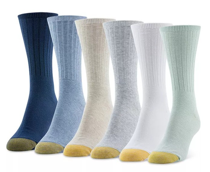 Gold Toe Women’s 6-Pack Ribbed Crew Socks 4585S5, sock sizes 9-11
