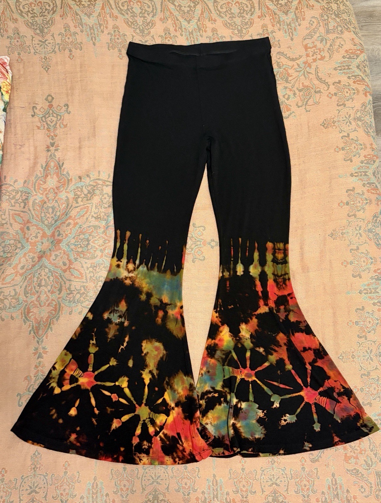 Tucan Tango S/M black tie-dye bell bottoms yoga dance festival pants leggings