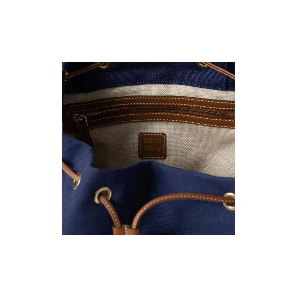 MIU MIU Cotton Backpack Women’s Cornflower Blue Brandy 9.8×4.9×11.6 in