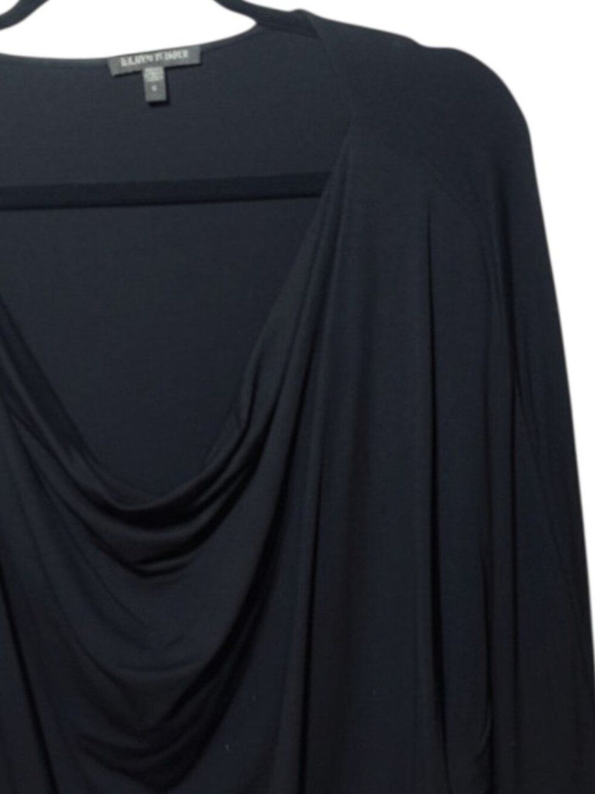 Eileen Fisher Dolman Sleeves Black Cowl Neck Large Batwing 3/4 Sleeve Draped