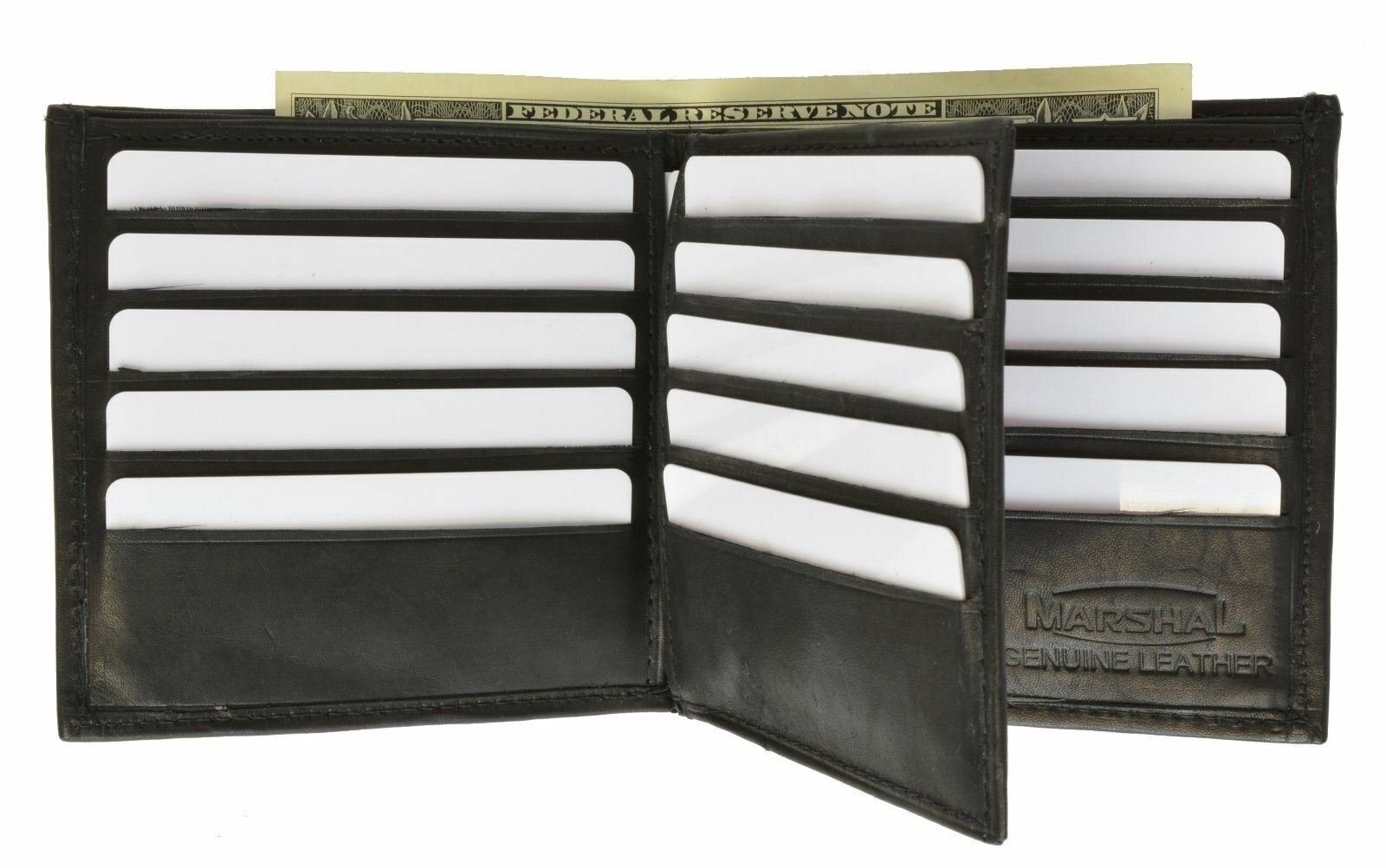 Men’s Black Genuine Leather Wallet with 16 Credit Card Slots/ ID Slot by Marshal