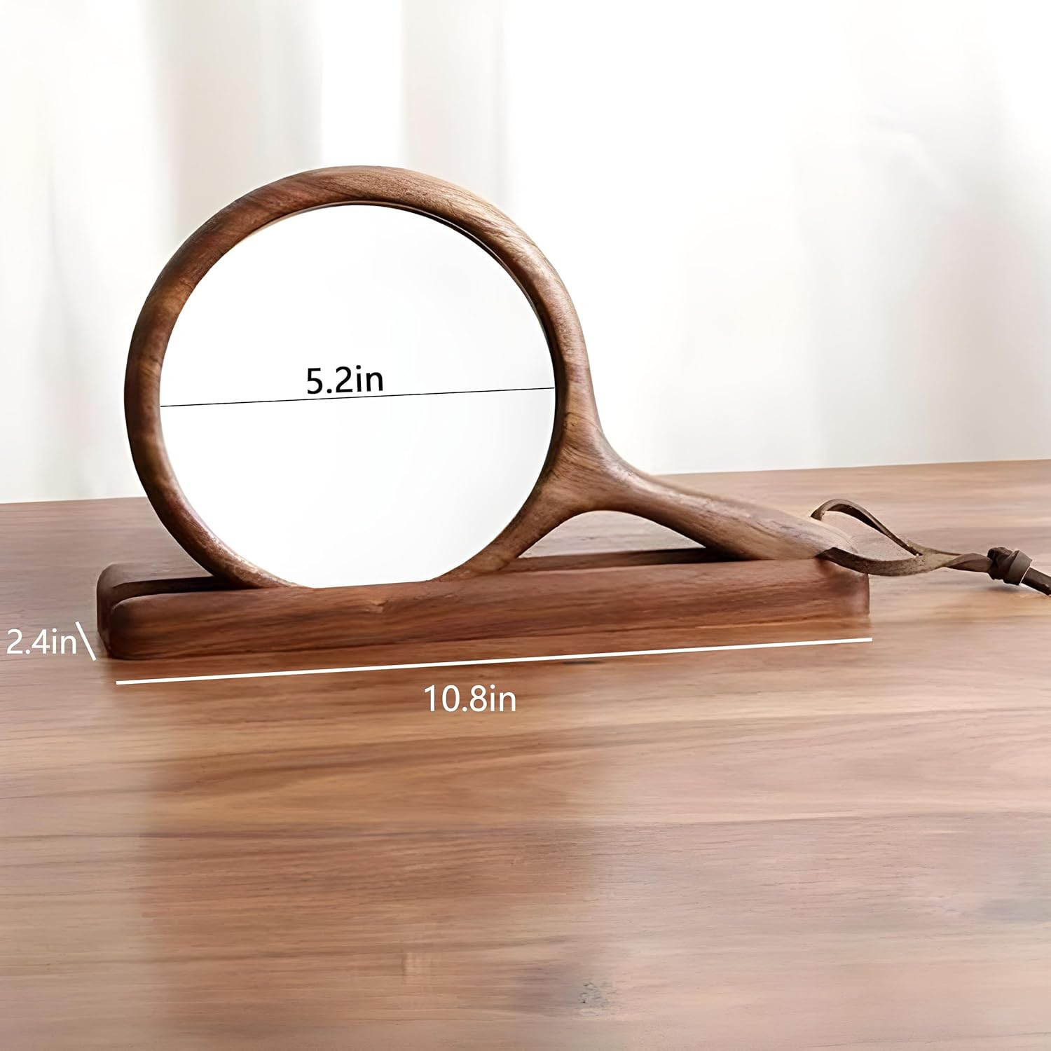 Handheld Mirror with Base, Wood Barber Hairdressing Handheld Mirror, Makeup Hand