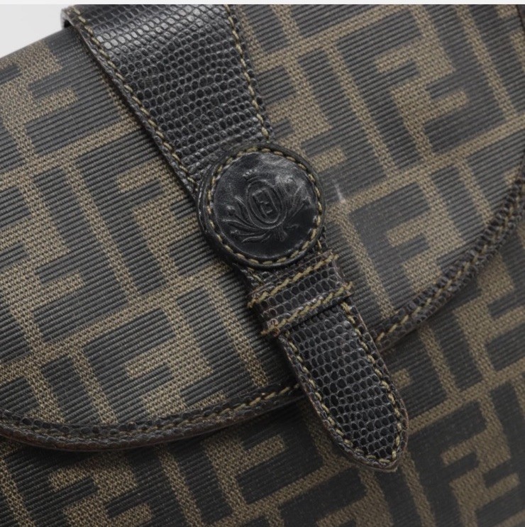 Fendi Zucca FF Monogram Small Crossbody Bag Brown/Black Magnetic Gold