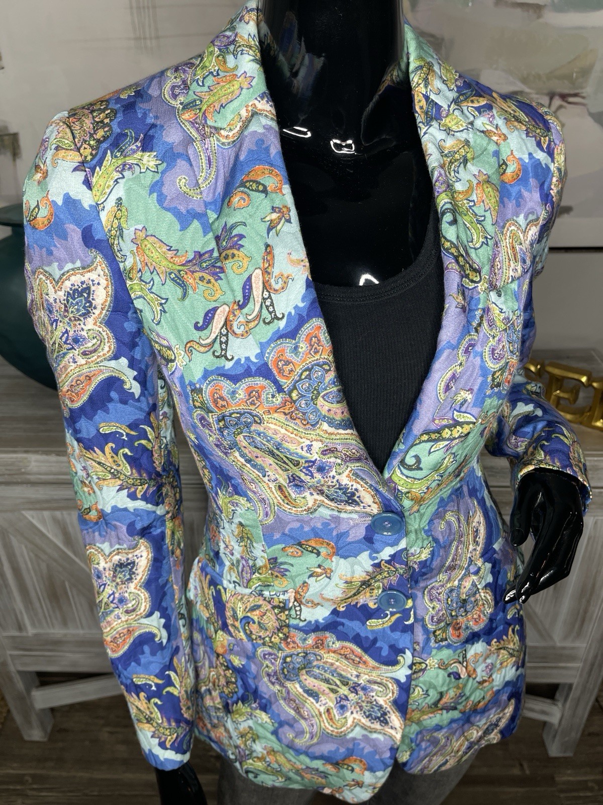 ETRO Milano Paisley Blazer IT 40 Made in Italy Blue Cotton Luxury Jacket
