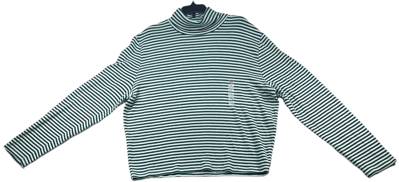 Levis Shirt Womens Plus size 3X Green White Black Striped Turtleneck Ribbed New